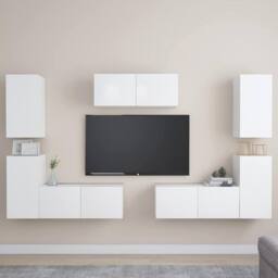 Berkfield Home Sturdy 7 Piece TV Cabinet Set White Engineered Wood - thumbnail 2