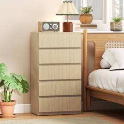 HOMCOM Bedroom Chest of Drawers, 5 Drawers Dresser, Drawer Unit, Natural - thumbnail 1