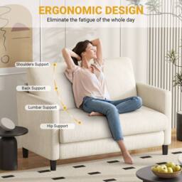 Dprodo 129CM Small Sofa Couch, Soft Corduroy LoveSeat in Beige - Size: 1 Pack - thumbnail 6