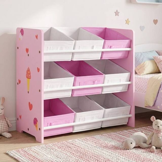 STILVORA Kids Storage Rack with 9 Baskets in Pink - image 1