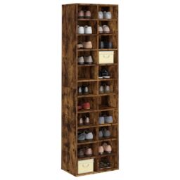 Berkfield Home Shoe Cabinet Smoked Oak 54x34x183 cm Engineered Wood in Brown - Size: 54 x 34 x 183 cm - thumbnail 3