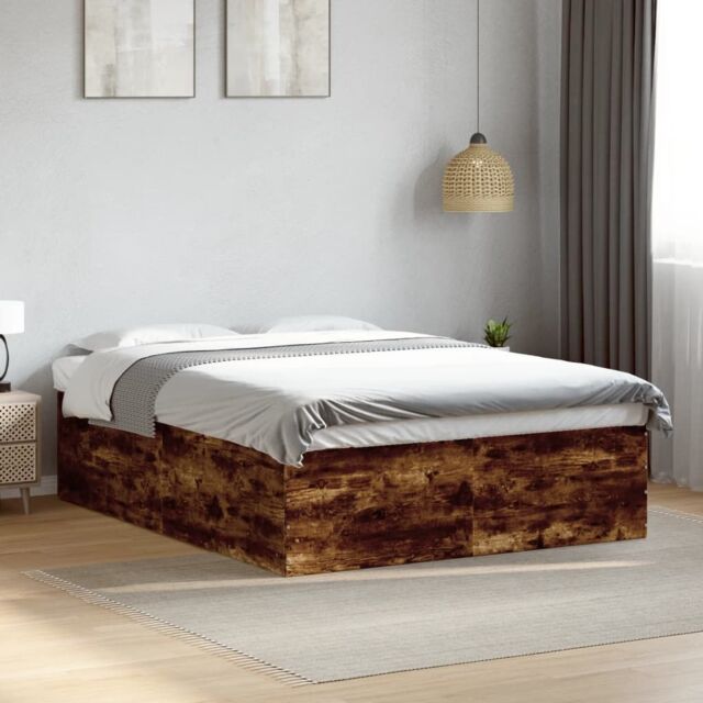 Berkfield Home Bed Frame without Mattress Smoked Oak 150x200 cm King Size in Brown - image 1