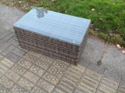 Fimous Outdoor Garden Furniture Sets 7 Seater Wicker Rattan Furniture Sofa Sets with Rectangular Coffee Table Love Sofa Big Footstool in Dark Grey - thumbnail 3