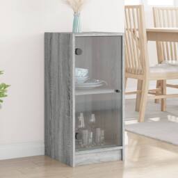 Berkfield Home Side Cabinet with Glass Doors Grey Sonoma 35x37x75.5 cm - thumbnail 2