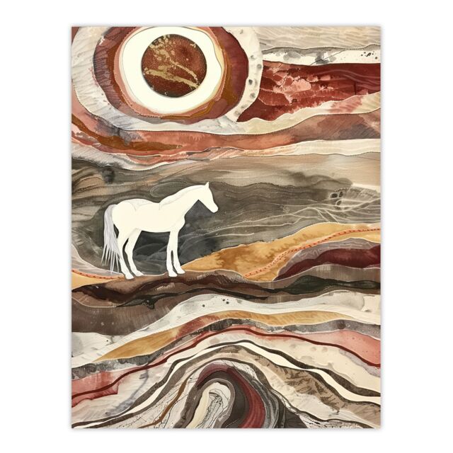 "Artery8 White Horse Abstract Camargue France Landscape Wall Art Print in Brown - Size: W18"" x H24""" - image 1