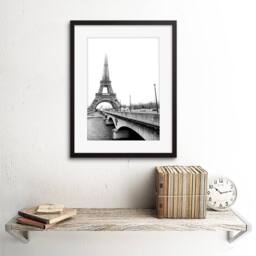 "Artery8 Landmark Eiffel Tower Paris France Misty Black White Framed Art Print in Grey - Size: W12"" x H16""" - thumbnail 2