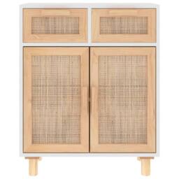 Berkfield Home Sideboard White 60x30x75 cm Solid Wood Pine & Natural Rattan - Size: 60 x 30 x 75 cm - thumbnail 4