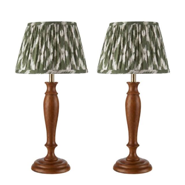 First Choice Lighting Set of 2 Rutherford - Dark Wood 47cm Table Lamps with Ikat Shade in Natural - image 1