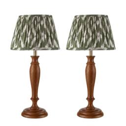 First Choice Lighting Set of 2 Rutherford - Dark Wood 47cm Table Lamps with Ikat Shade in Natural - thumbnail 1