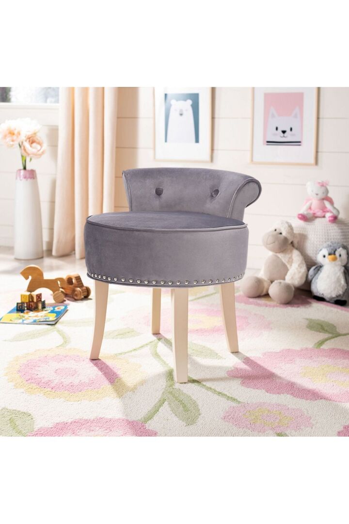 Living and Home Velvet Upholstered Vanity Stool Makeup Dressing Chair in  Grey by Debenhams | uFurnish.com
