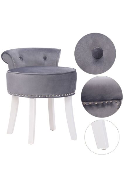 grey velvet stool for dressing table Grey Dressing Table Stool: Velvet Seat with Rubber Wood Legs  Opal Retail