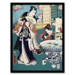 "Artery8 Spring Outing in a Villa Japan Framed Wall Art Print Toyohara Kunichika in Blue - Size: W12"" x H16""" - thumbnail 1