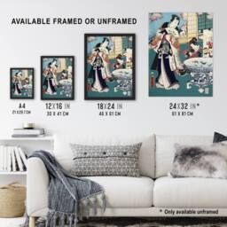 "Artery8 Spring Outing in a Villa Japan Framed Wall Art Print Toyohara Kunichika in Blue - Size: W12"" x H16""" - thumbnail 3