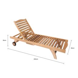 Charles Bentley Solid Wooden Teak Garden Patio Reclining Sun Lounger Sunbed in Brown - thumbnail 5