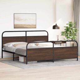 Berkfield Home Metal Bed Frame without Mattress Brown Oak 180x200 cm Super King - thumbnail 4