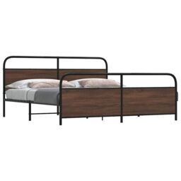 Berkfield Home Metal Bed Frame without Mattress Brown Oak 180x200 cm Super King - thumbnail 1