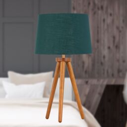First Choice Lighting Voyage - Dark Oak Table Lamp or Bedside Light with Green & Gold Shade in Brown - thumbnail 4