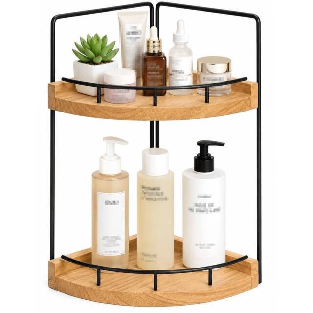 Kelvenix 2-Tier Corner Bathroom Counter Organizer Shelf in Brown - Size: 0.6m2 - image 1