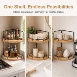 Kelvenix 2-Tier Corner Bathroom Counter Organizer Shelf in Brown - Size: 0.6m2 - thumbnail 5