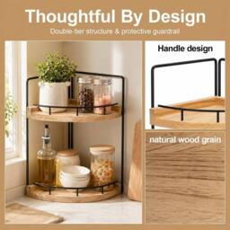 Kelvenix 2-Tier Corner Bathroom Counter Organizer Shelf in Brown - Size: 0.6m2 - thumbnail 3