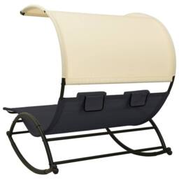 Berkfield Home Double Sun Lounger with Canopy Textilene Black & Cream - thumbnail 4