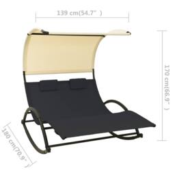 Berkfield Home Double Sun Lounger with Canopy Textilene Black & Cream - thumbnail 7