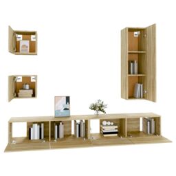 Berkfield Home 5 Piece TV Cabinet Set Sonoma Oak Engineered Wood in Brown - thumbnail 4