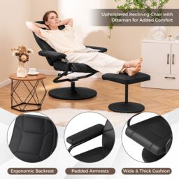 Costway Reclining Chair 360°Swivel Recliner with Adjustable Backrest in Black - thumbnail 9