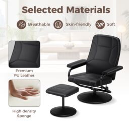 Costway Reclining Chair 360°Swivel Recliner with Adjustable Backrest in Black - thumbnail 6