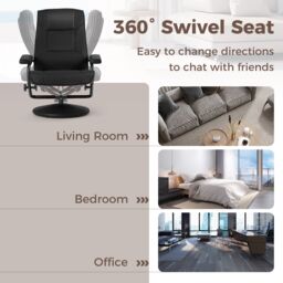 Costway Reclining Chair 360°Swivel Recliner with Adjustable Backrest in Black - thumbnail 8
