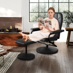 Costway Reclining Chair 360°Swivel Recliner with Adjustable Backrest in Black - thumbnail 3