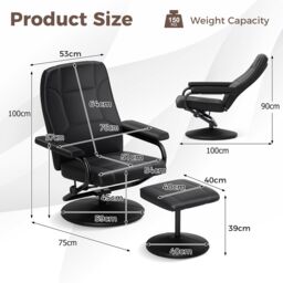 Costway Reclining Chair 360°Swivel Recliner with Adjustable Backrest in Black - thumbnail 2