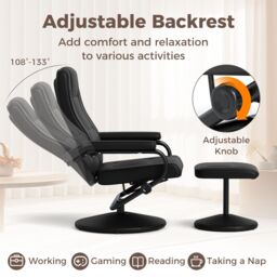 Costway Reclining Chair 360°Swivel Recliner with Adjustable Backrest in Black - thumbnail 7