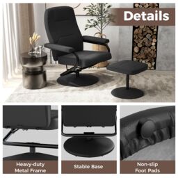 Costway Reclining Chair 360°Swivel Recliner with Adjustable Backrest in Black - thumbnail 5