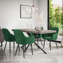 More4Homes Donni Dining Table & Chairs - Concrete Effect Table Top w Black Legs + Anika Velvet Dining Chair Set Of 6 in Green - thumbnail 1