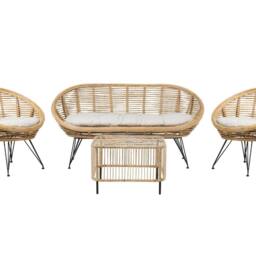 Wyld and Coco 4 Seater Natural Rattan Sofa Set Coffee Table and Light Beige Cushions - thumbnail 2