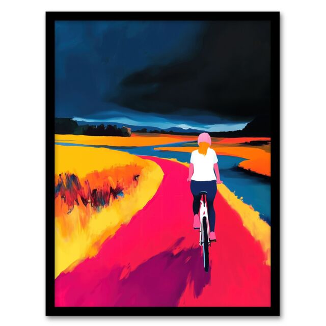 "Artery8 Bicycle Dream Bike Ride Colourful Landscape Framed Art Print in Blue - Size: W12"" x H16""" - image 1