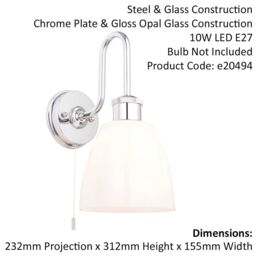 Loops Chrome Plated Bathroom Wall Light & Opal Glass Shade IP44 Rated Knurled Detail in Clear - thumbnail 2