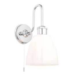 Loops Chrome Plated Bathroom Wall Light & Opal Glass Shade IP44 Rated Knurled Detail in Clear - thumbnail 1