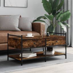 Berkfield Home Coffee Table Smoked Oak 99x50x50 cm Engineered Wood in Brown - Size: 99 x 50 x 50 cm - thumbnail 2