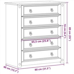 Berkfield Home Chest of Drawers Corona 80x40x89 cm Solid Wood Pine in Brown - Size: 80 x 40 x 89 cm - thumbnail 9