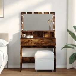 Berkfield Home Dressing Table with LED Smoked Oak 80x41x134.5 cm in Brown - thumbnail 1