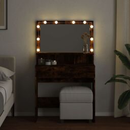 Berkfield Home Dressing Table with LED Smoked Oak 80x41x134.5 cm in Brown - thumbnail 3