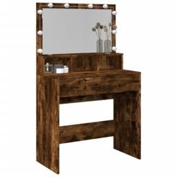 Berkfield Home Dressing Table with LED Smoked Oak 80x41x134.5 cm in Brown - thumbnail 4