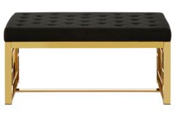 Orsina Luxe Powder Grey Tufted Bench, Soft Velvet Upholstery with Button Detailing, Gold Finish Stainless Steel Base - thumbnail 3