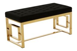 Orsina Luxe Powder Grey Tufted Bench, Soft Velvet Upholstery with Button Detailing, Gold Finish Stainless Steel Base - thumbnail 4