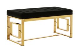 Orsina Luxe Powder Grey Tufted Bench, Soft Velvet Upholstery with Button Detailing, Gold Finish Stainless Steel Base - thumbnail 2