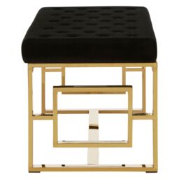 Orsina Luxe Powder Grey Tufted Bench, Soft Velvet Upholstery with Button Detailing, Gold Finish Stainless Steel Base - thumbnail 5