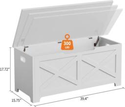 London Boutique Kids Toy Box Storage Chest 100x40x45cm Ottoman Storage Bench in White - Size: 100 x 40 x 45 cm - thumbnail 3