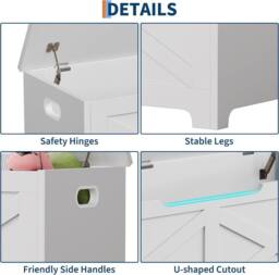 London Boutique Kids Toy Box Storage Chest 100x40x45cm Ottoman Storage Bench in White - Size: 100 x 40 x 45 cm - thumbnail 4